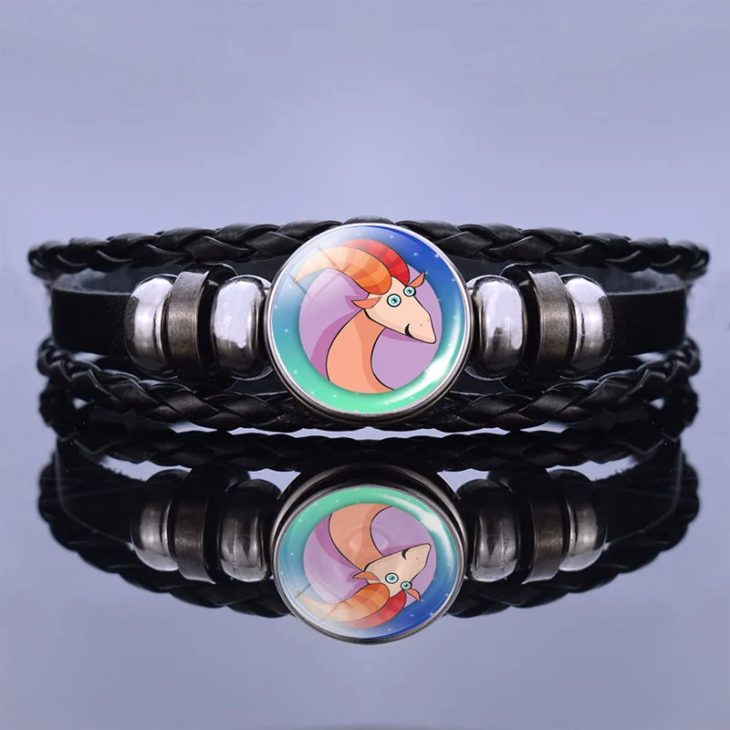 Браслеты ручной работы черный кожаный браслет 12 созвездий фото браслеты для