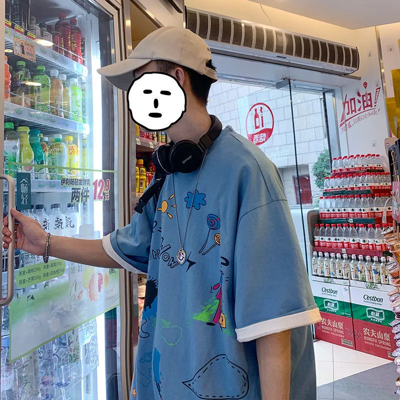 Футболка мужская повседневная с забавным принтом и круглым вырезом из