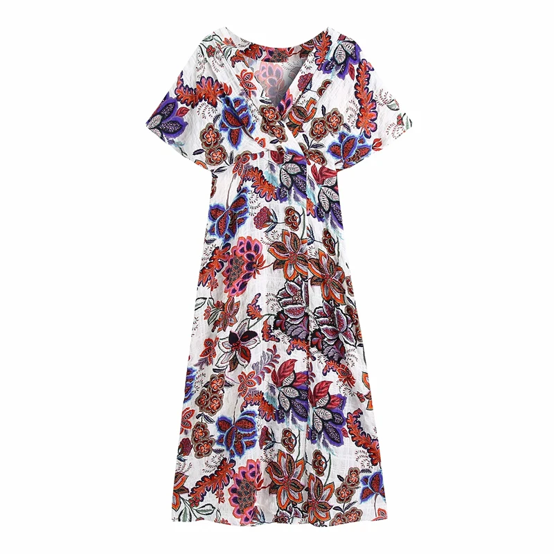 

Women Fashion Floral printed cape sleeve dress Vintage Slit Hem Midi Side Zipper Female Dresses Vestidos Mujer 2021