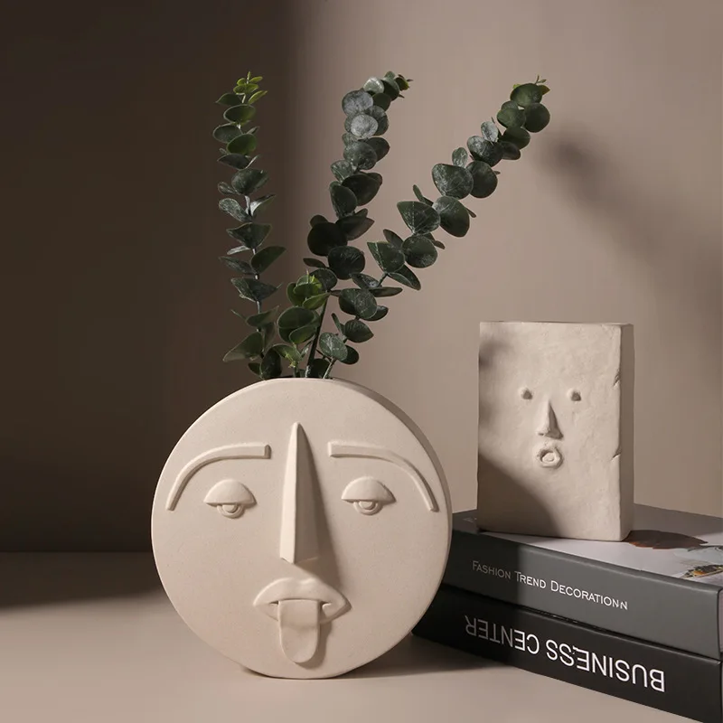 

Modern Face Mask Ceramic Vase Home Decoration Accessories Nordic Style Head Matte Flower Dish For Bruiloft Decoration Prop