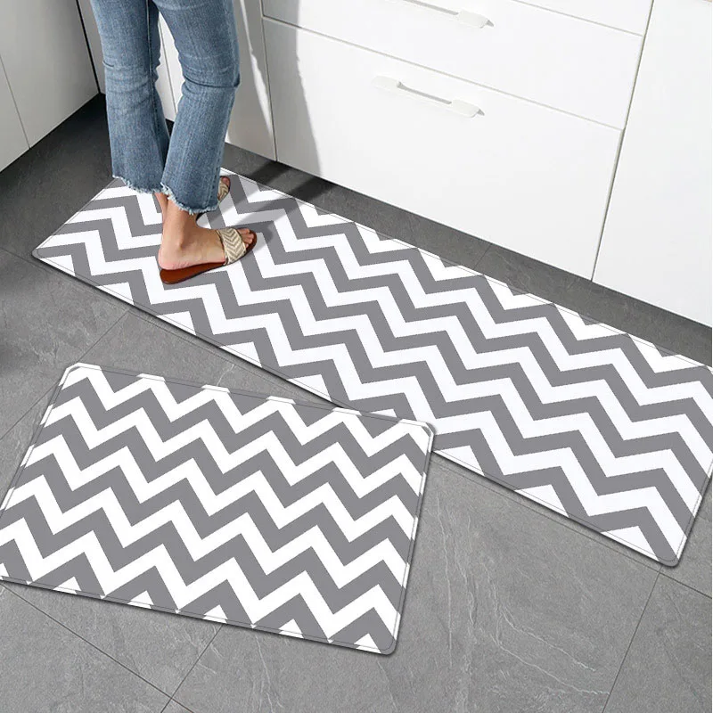 

PVC Kitchen Carpet Waterproof Oilproof PU Leather Kitchen Mat Geometric Anti Slip Floor Mat Living Room Bedroom Doormat Grey