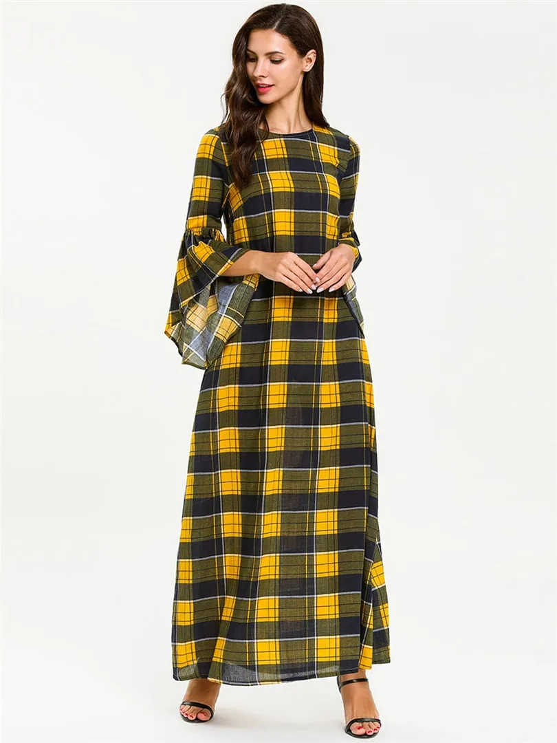 2019 женское летнее клетчатое лоскутное мусульманское платье размера плюс с