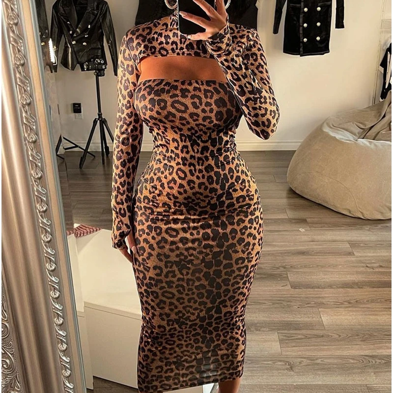 

2021 new women's fashion hollow leopard print sexy tight skirt