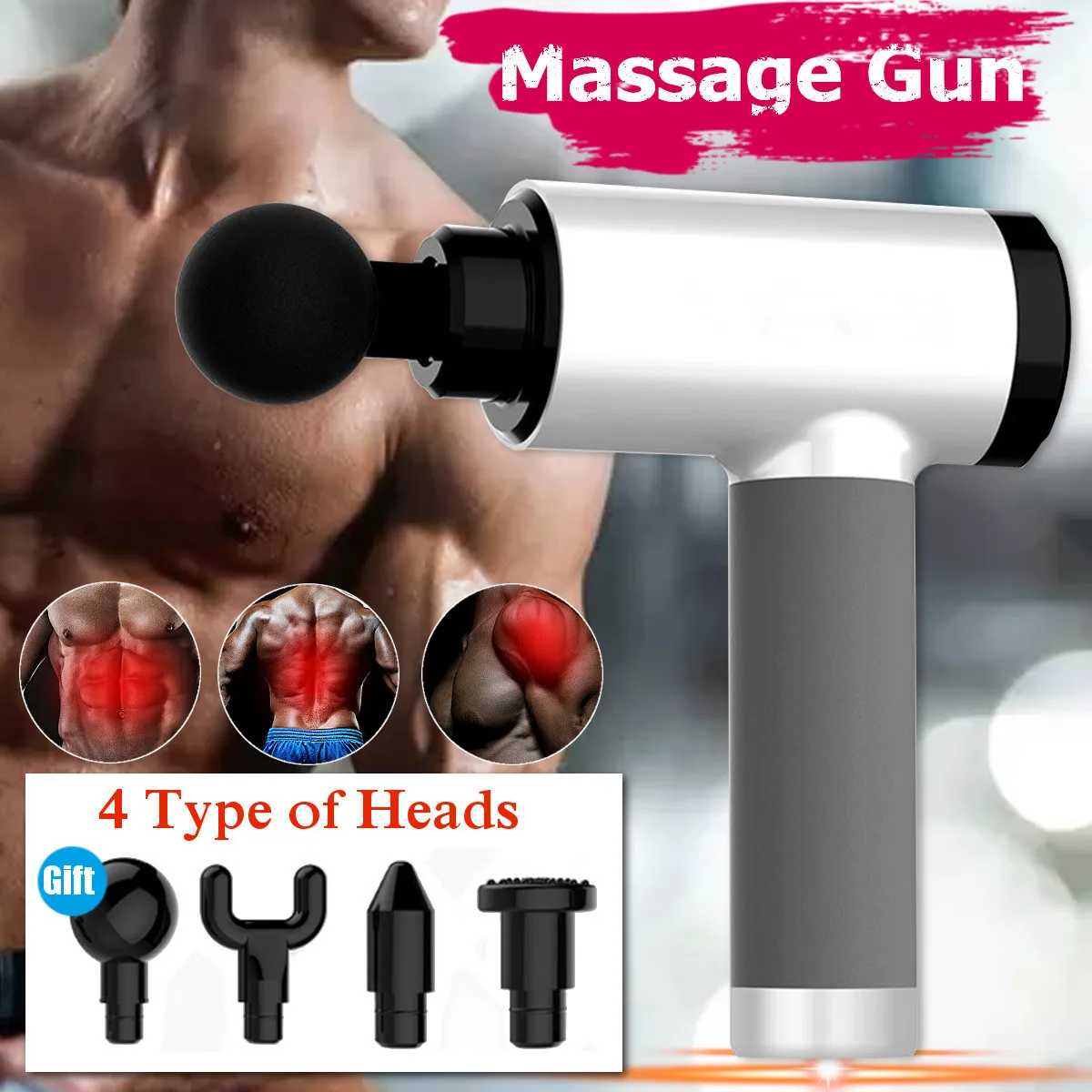 Electric Massage Gun Percussion Massager Fascia Gun Muscle Vibration Relaxing Pain Relief Vibration Fitness Machine 4 Heads