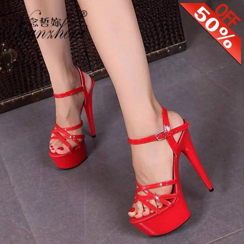 Женские босоножки из лакированной кожи на толстой платформе 15 см Обувь для