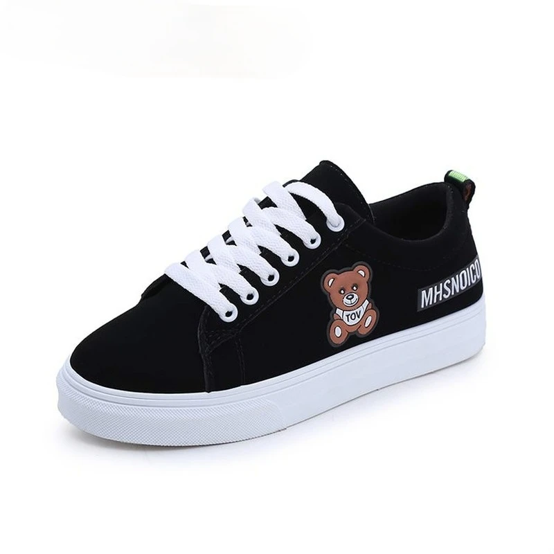 

Nice Spring Pop Women's Causal Shoes Black Board Shoes for Women Student Flats Shoes Lace Up Bear Breathable Vulcanized Shoes