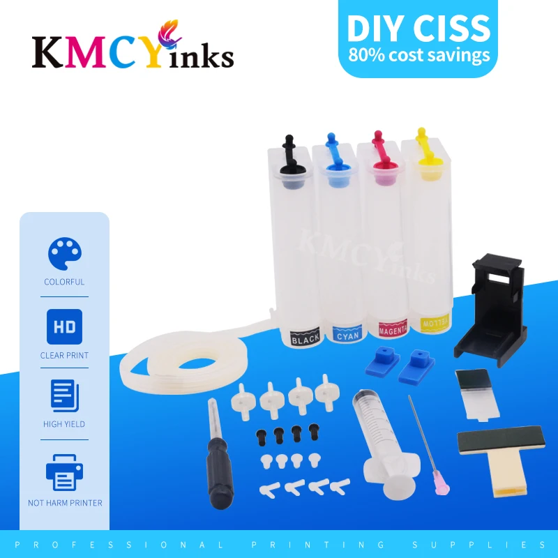 KMCYinks Bulk Ciss Ink System Tank for HP 140 for HP140 for Photosmart C4583 C4283 C4483 C5283 D5363 Printer Cartridge Diy kit