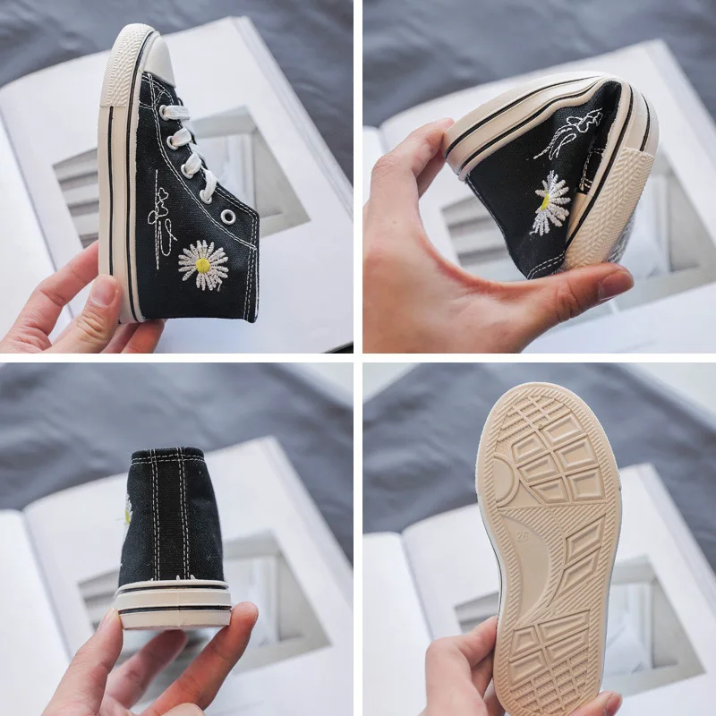

Children's High-top Canvas Shoes Spring New Korean Boy and Girl Small Daisy Non-slip Wear-resistant Breathable Kids Shoes QZ40