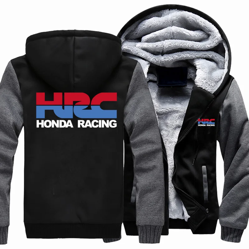 

New Winter Men's HRC Racing Jacket Casual Fashion Long Sleeve Zipper Hooded Plush Warm Sport Coat European Size S-5XL