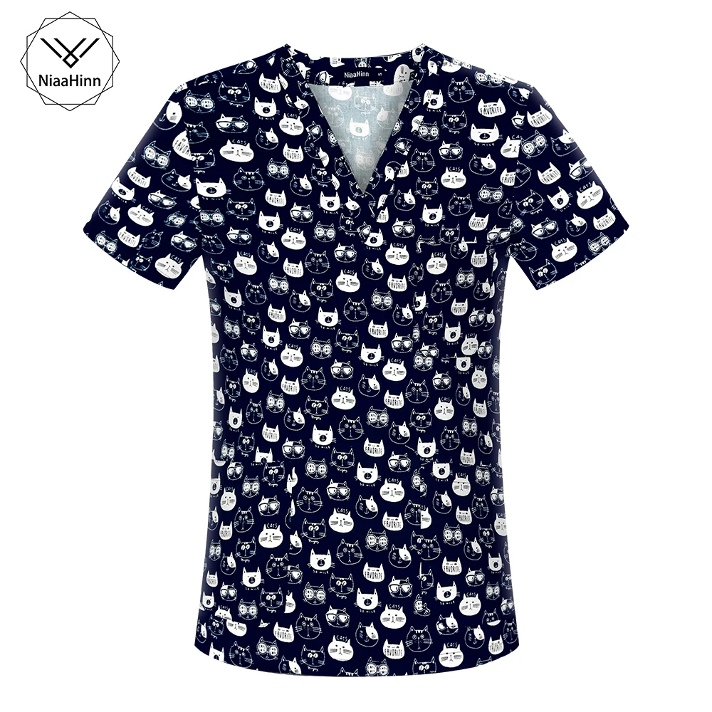 

Pet униформа для салонов красоты многоцветной v-образным вырезом спа-Униформа медицинских работников одежда рубашка с принтом скраб-топ 100% х...