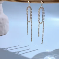 girafe 925 silver simple design long tassel earring with crystal earrings for women and girls