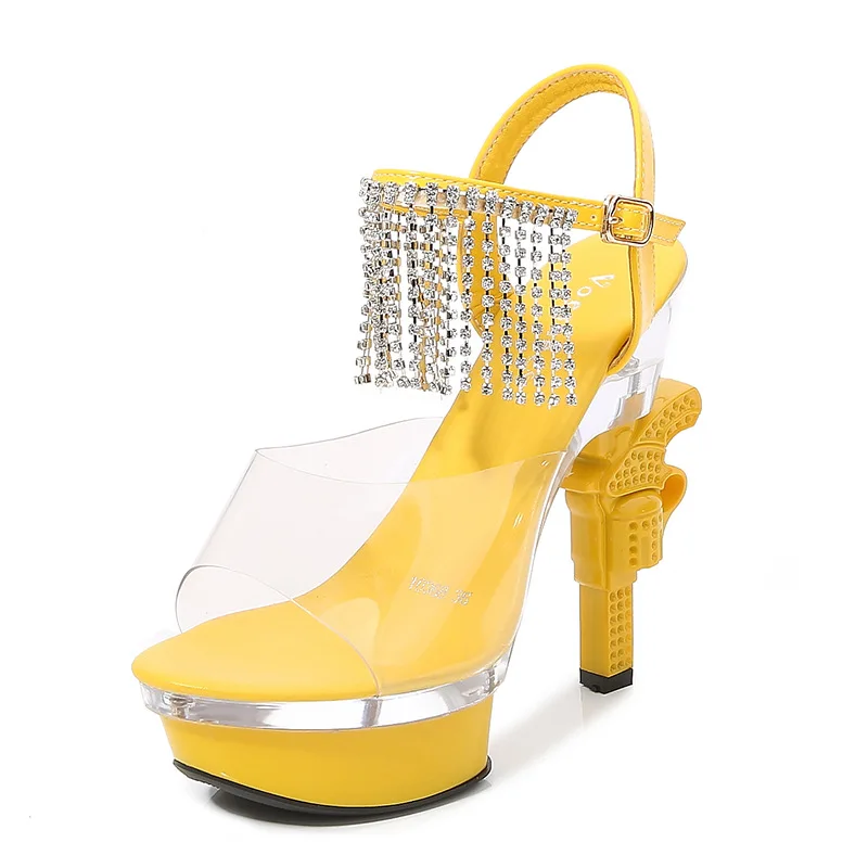 

10314-2 34-43 special shaped heel gun heel slope heel sandal women's summer versatile waterproof platform sexy wedding shoes
