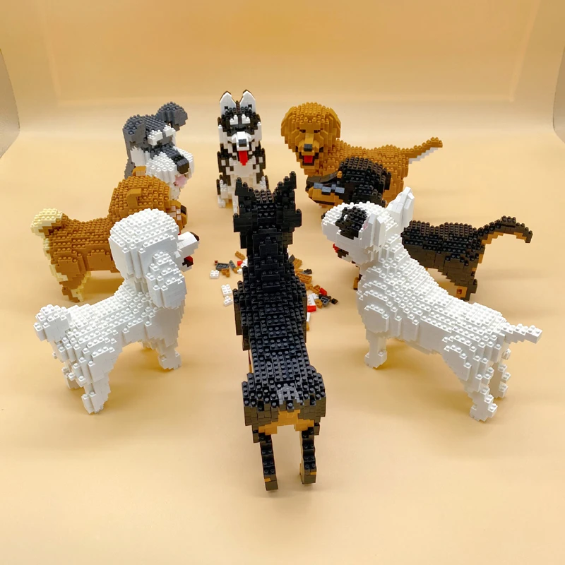

PZX Animal Dog Pet Dobermann Poodle Dachshund Husky Schnauzer Building Blocks DIY Mini Diamond Magic Bricks Toys for Kids Gifts