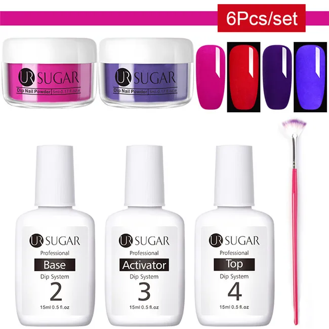 Ur Sugar 6 шт. неоновый флуоресцентный набор пудры для ногтей 3 в 1 акриловая пудра для вырезания пигментной пыли украшение для дизайна ногтей - Цвет: 6Pcs set 5
