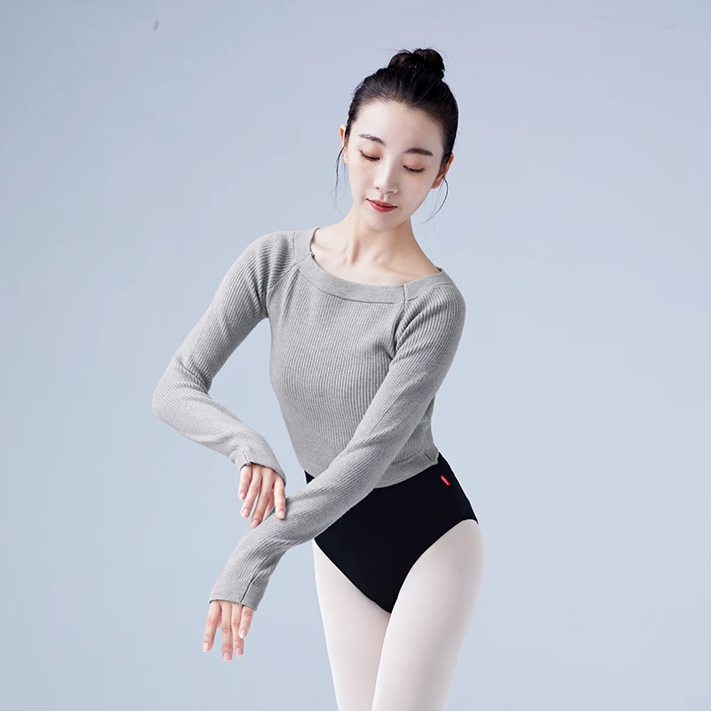 Модный женский балетный гимнастический купальник с открытыми плечами и длинными