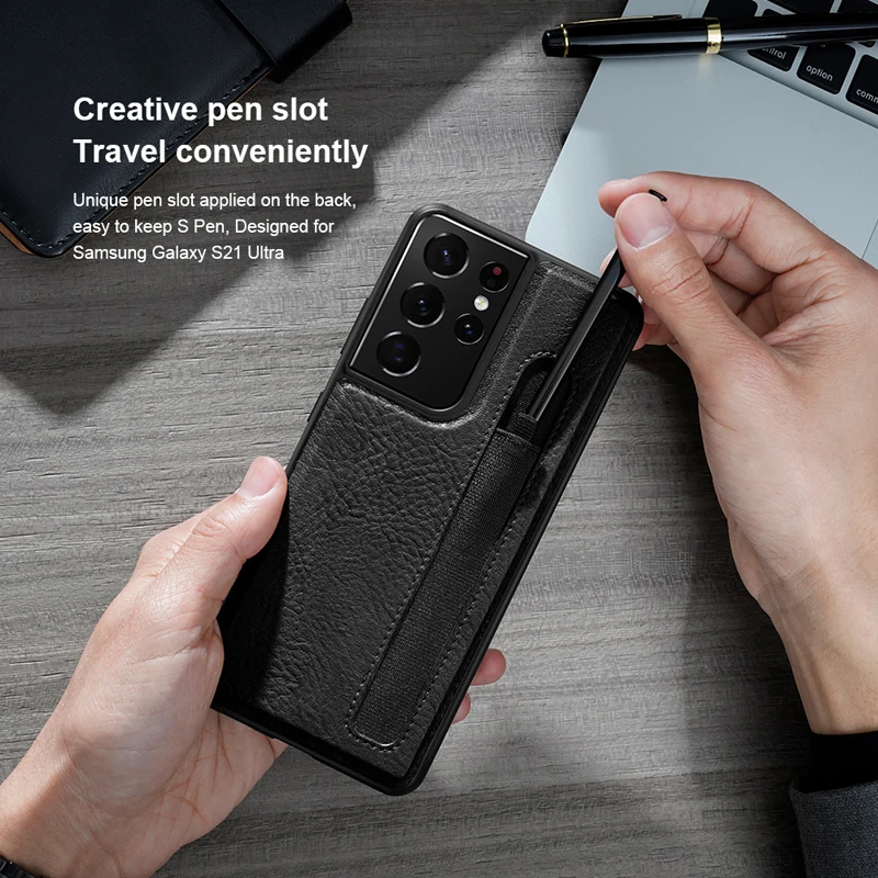 

For Samsung Galaxy S21 Ultra Case Nillkin Aoge Luxuly Leather Case With Pen Slot Stylus S-Pen socket Pen For Galaxy S21 Ultra