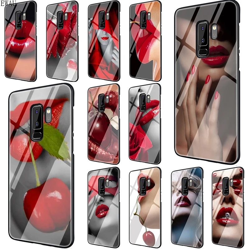 Чехол для телефона EWAU Red Sexy Lips Girl Korea Monroe со стеклом Samsung S7 Edge S8 S9 S10 Note 8 9 10 plus A10 20 30 40