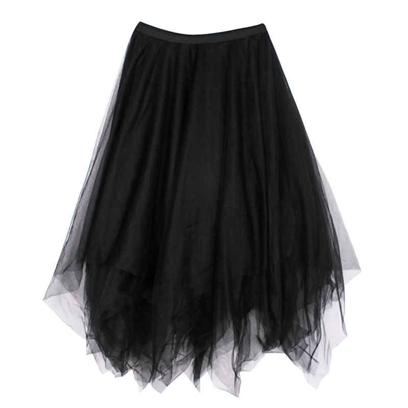 

[EAM] High Waist Black Mesh Irregular Spit Joint Temperament Half-body Skirt Women Fashion Tide New Spring Autumn 2021 1DB167