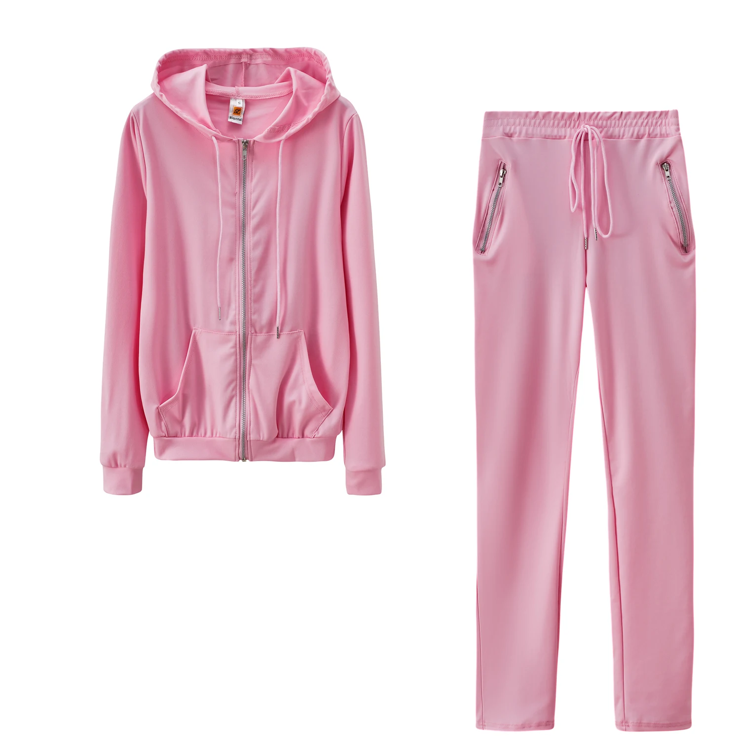 

Boliyae Women's Tracksuit Spring Autumn New Solid Zipper Long Sleeve Hooded Sweatshirts And Pants Fashion Casual Two Piece Sets