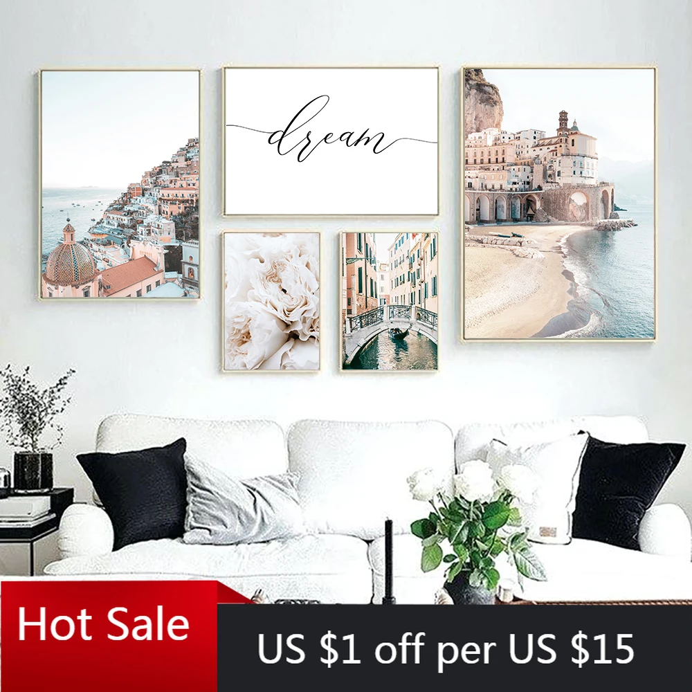 Постер с изображением побережья Италии цветов природного ландшафта морского