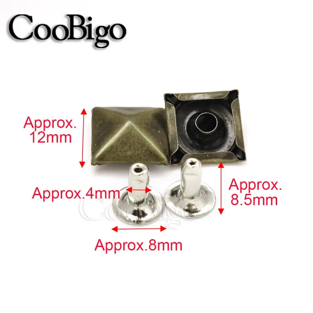 12mm Antiaue Brass 50 шт. Пирамида квадратная основа Шипы Панк одежды заклепки кепки шпильки для шляпы джинсы обувь кожаный колпачок мешок Diy аксессуар для рукоделия - Цвет: 12mm Antiaue Brass