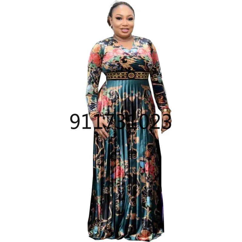 2021 модное женское Платье макси с цветочным принтом и длинным рукавом весна-осень