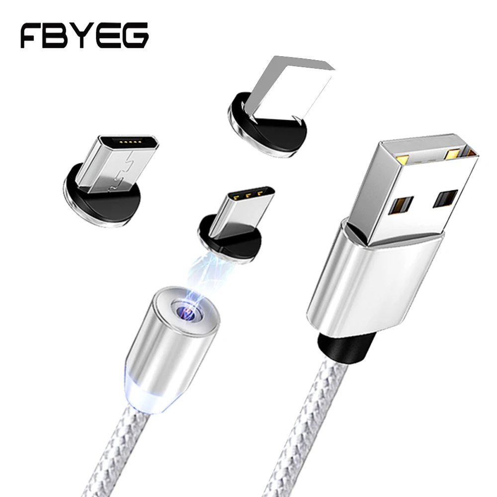 FBYEG СВЕТОДИОДНЫЙ Магнитный зарядный кабель для iPhone X, XR, XS, Max, 8, 7, кабель Micro USB, магнитное зарядное устройство USB/кабель type-C для samsung, Xiaomi