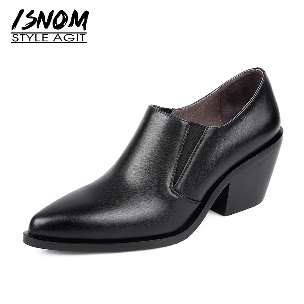 ISNOM/туфли лодочки из натуральной кожи Женские туфли без шнуровки на толстом