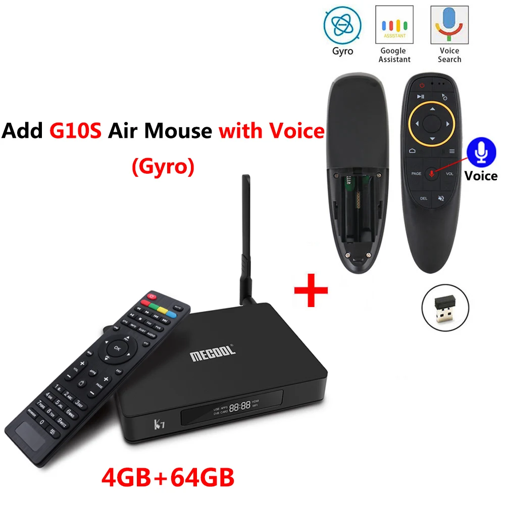 MECOOL K7 Smart Android 9,0 tv Box Amlogic S905X2 DVB-T2 DVB-S2 ТВ приемник 4 Гб DDR4 64 Гб rom 4K телеприставка DVB-C медиаплеер - Цвет: K7 add G10S
