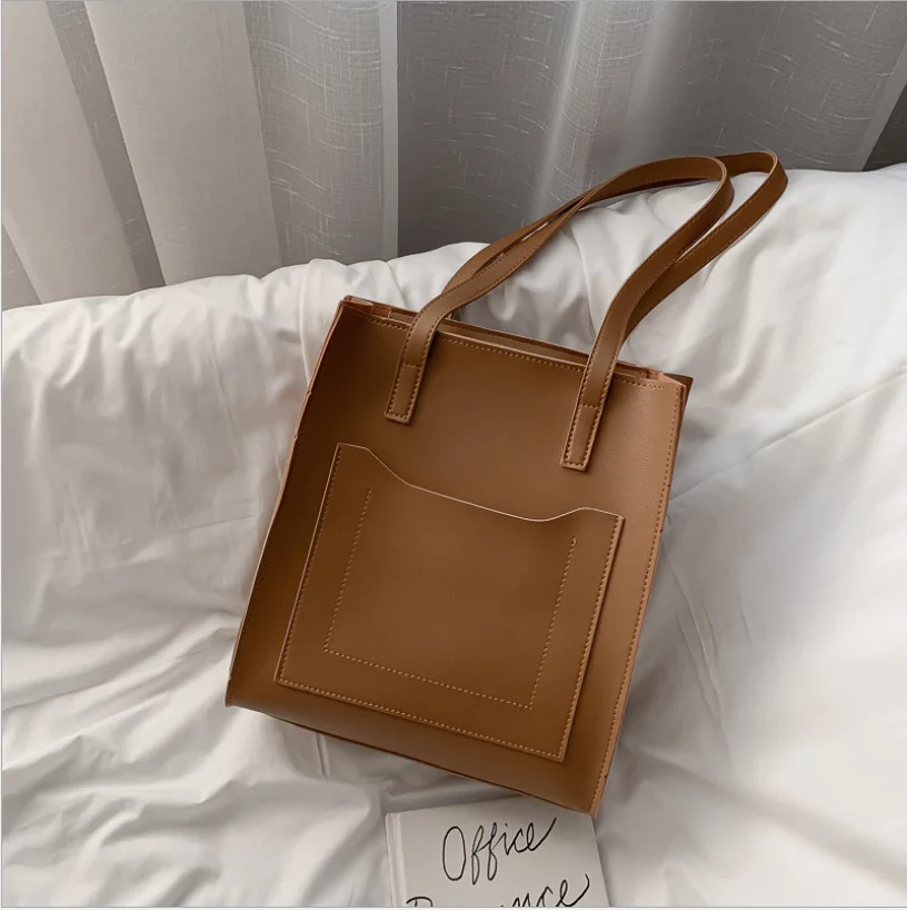 

PU Leather Casual Tote Bag Vintage Luxury Handbag for Women 2021 Designer Fashion Shoulder Bag Female Brand Big Shopper Tote Bag