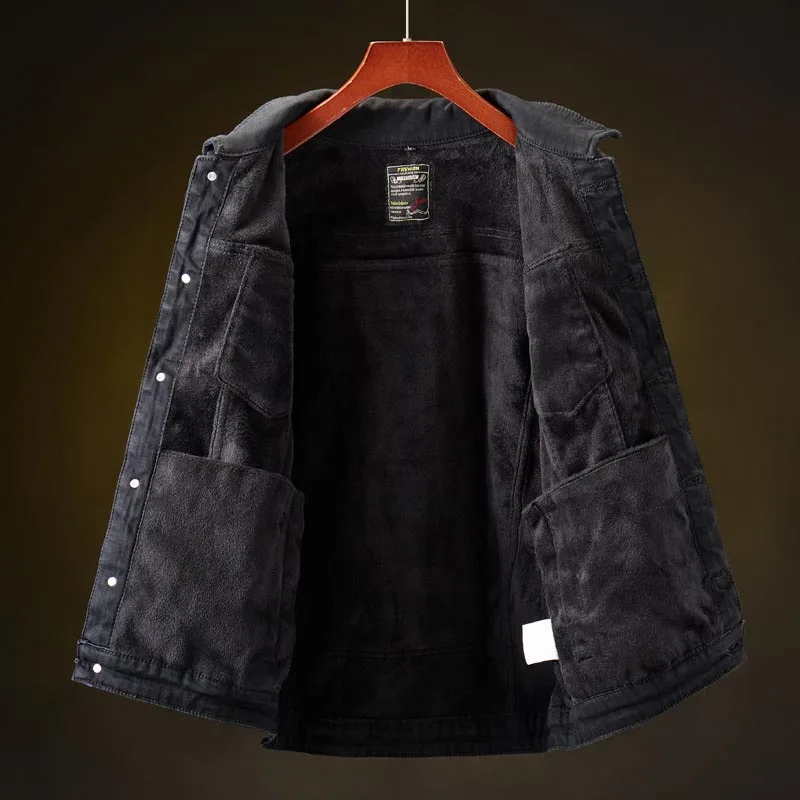 Зимняя флисовая джинсовая куртка и пальто для мужчин 2019 теплая Модная Мужская