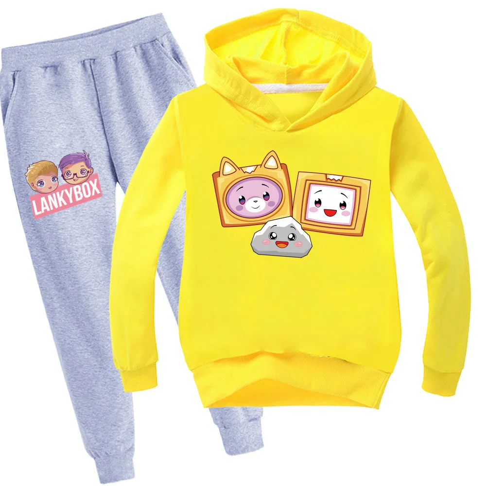 New Spring/Autumn Lankybox 3D Tracksuit Kids Cartoon Hoodie Pants 2pcs Sets Baby Boys Casual Sportswear Toddler Girl Outfits