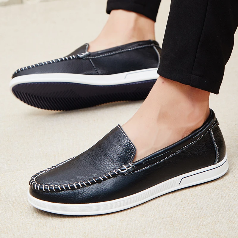 

Men Leather Casual Shoes Male Sneakers Mens Slip On Men's Genuine Leather Loafers handmade sewing Driving Shoes men