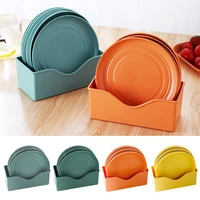 8pcs with storage tray tidy practical home kitchen fruit snack easy clean solid color household round tableware spit bone dish
