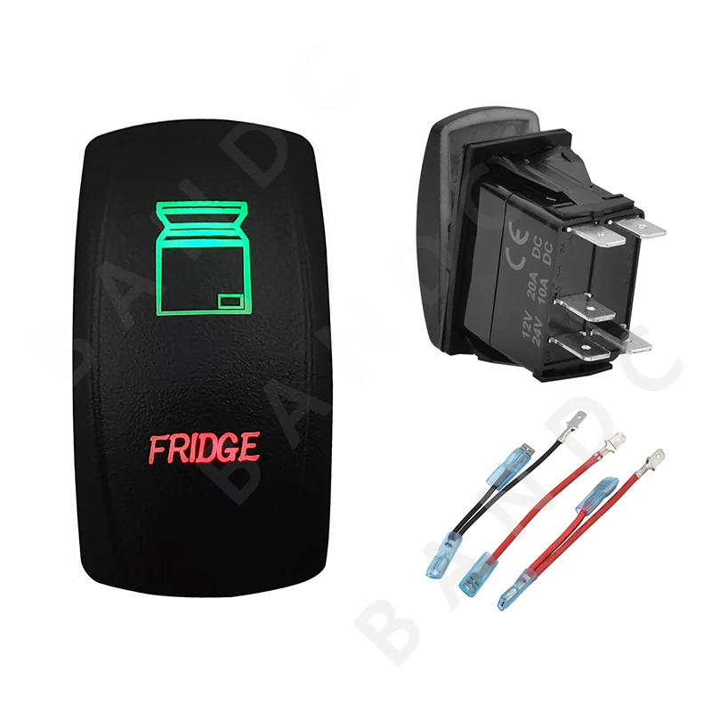 

FRIDGE Rocker Switch Green&Red Led Lamp Laser Etched 5P ON-OFF SPST Button Switch for the ARB/Carling/NARVA ,Camping Car，Wires