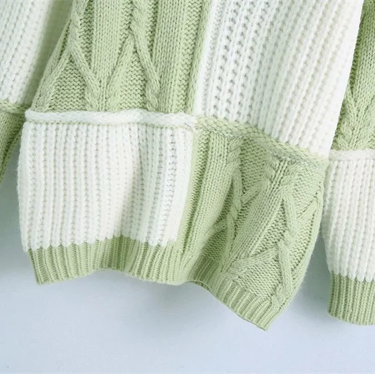 

ZXQJ Women 2020 Fashion Patchwork Oversized Knitted Sweater Vintage O Neck Long Sleeve Female Pullovers Chic Tops