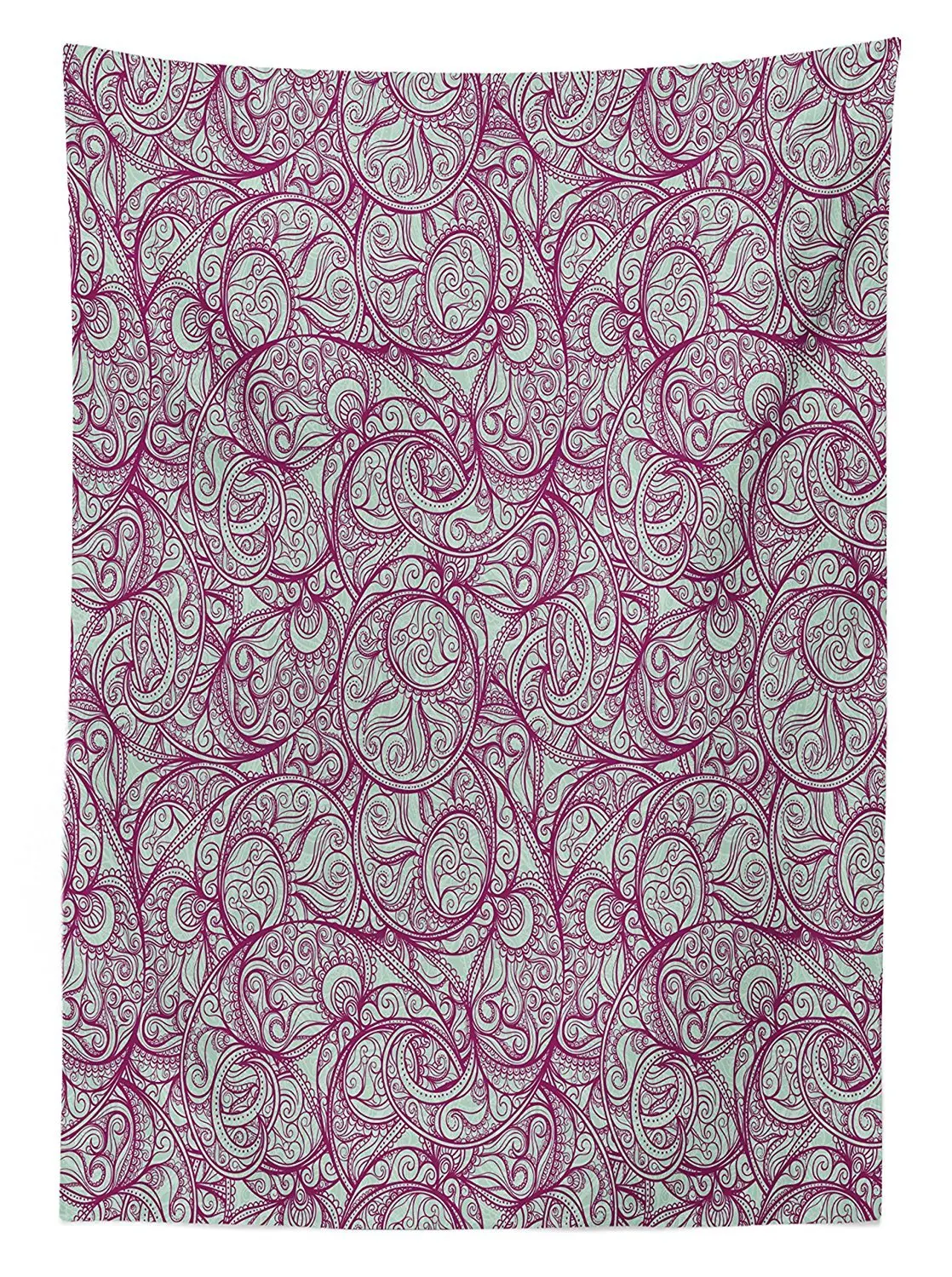 Purple Tablecloth Bohemian Style Paisley Leaf with Curly Petal Veins Retro Effect Mandala Plant Dining Room Kitchen Table Cover | Дом и сад