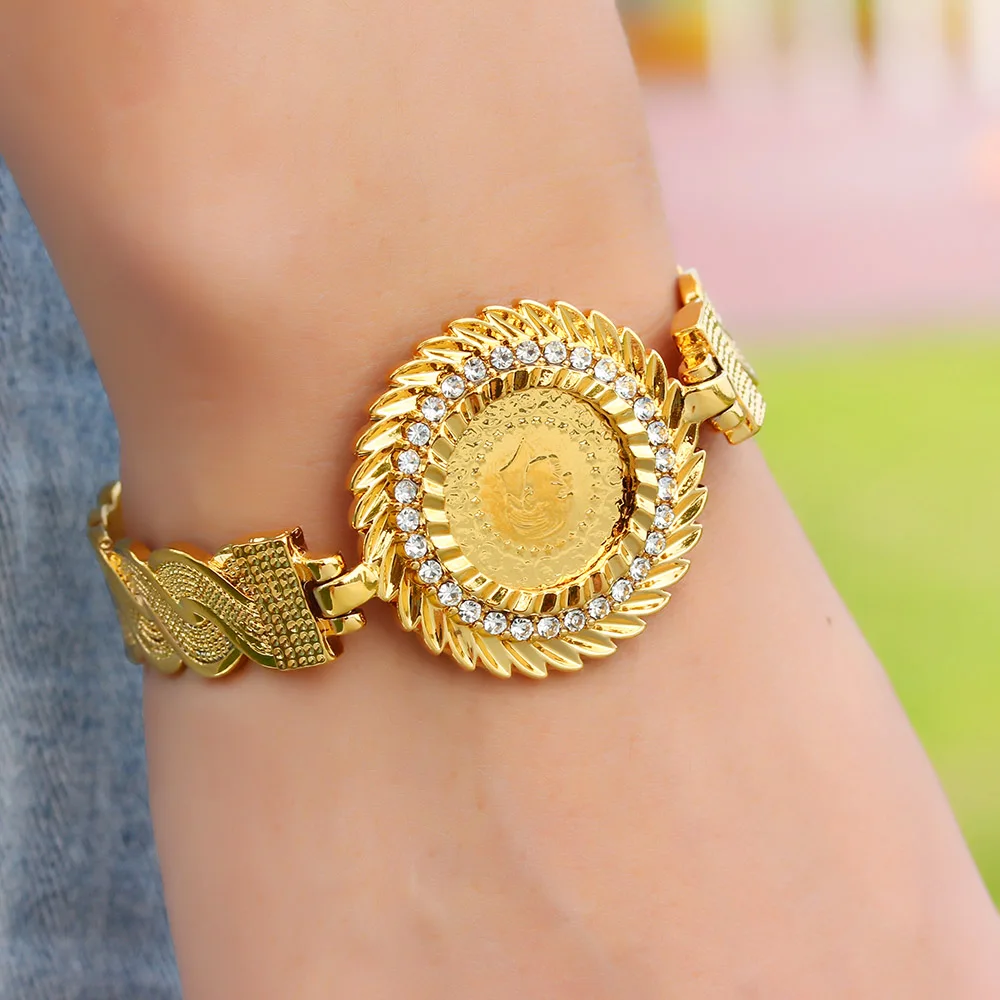 Модный мусульманский круглый портрет Золотые кристаллы женский браслет с