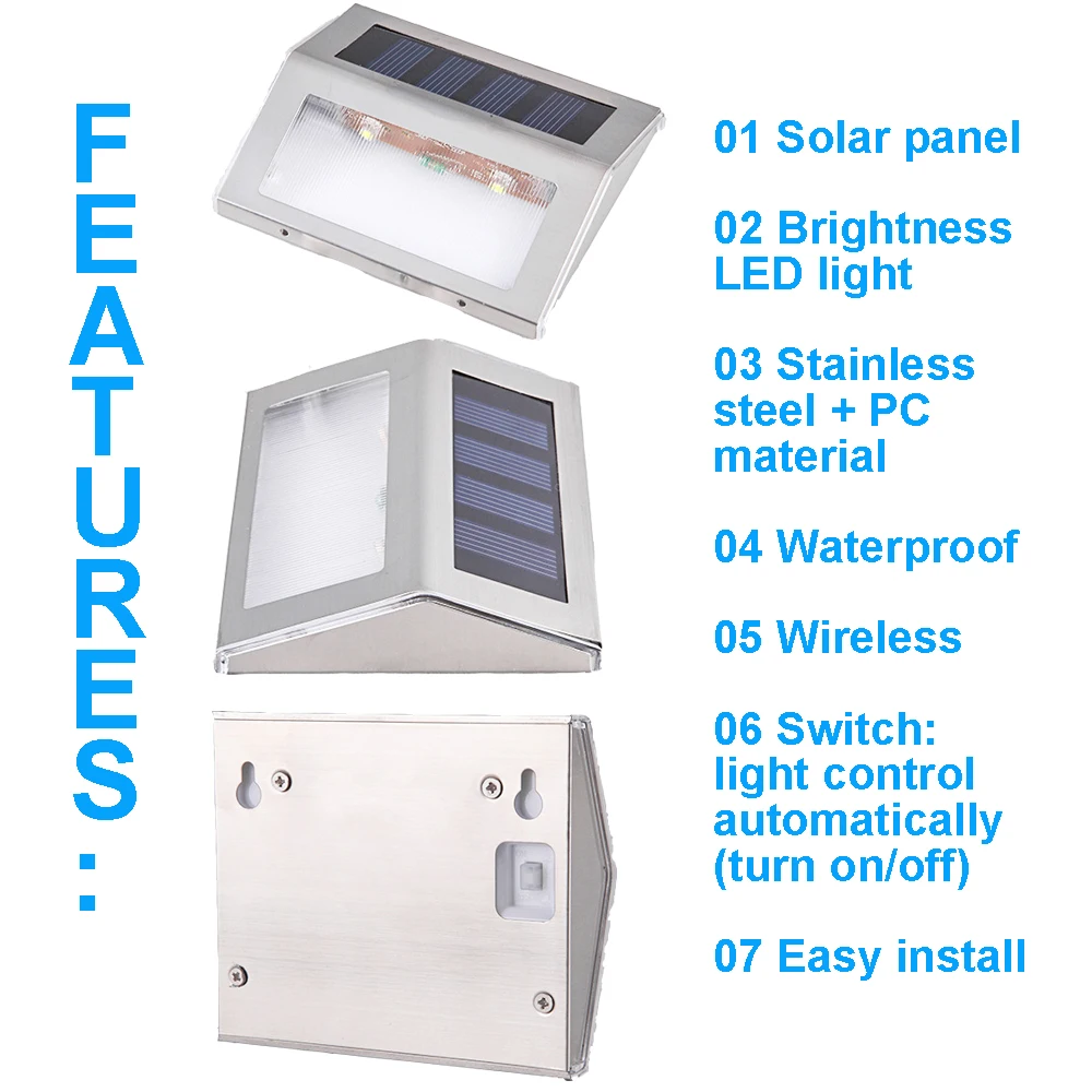 Беспроводной Солнечный коридор огни мини Супер Яркость 2/3LED Нержавеющая сталь
