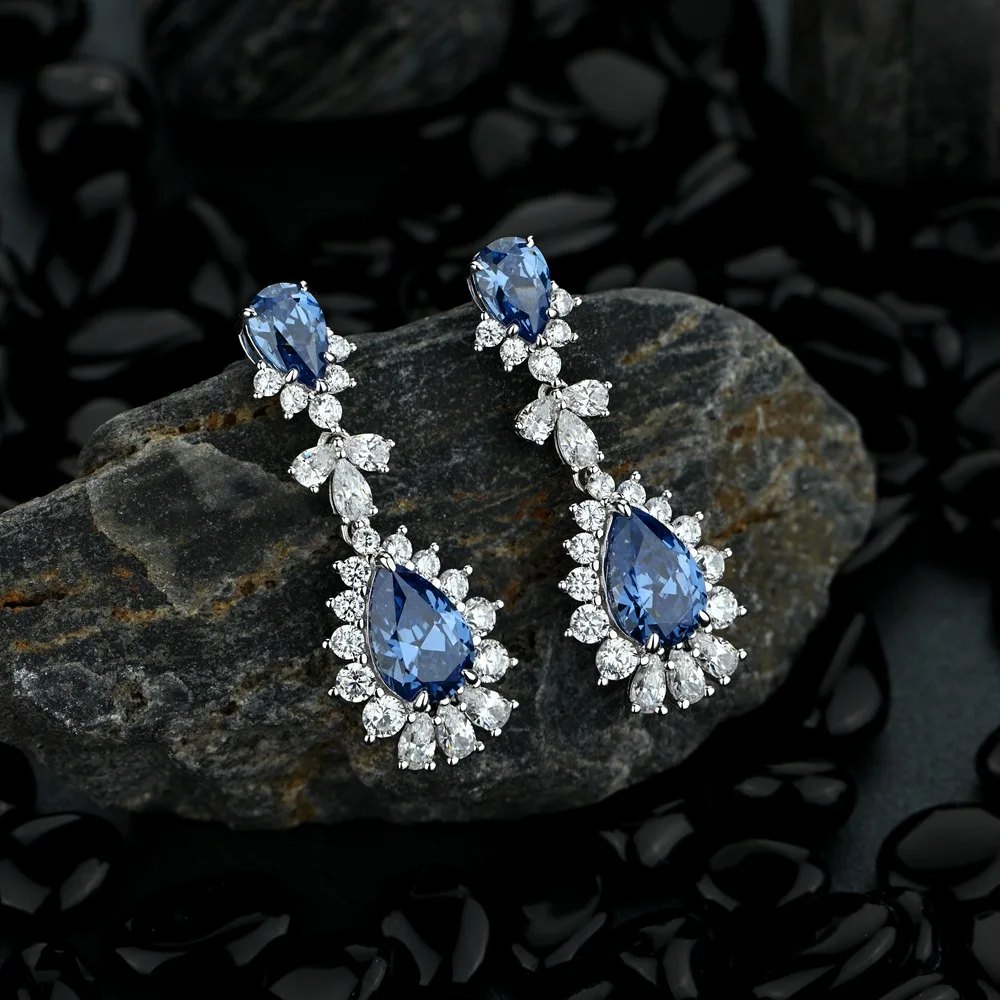 Wong Rain винтажные 925 пробы Серебряная груша с сапфиром создан Moissanite драгоценный