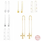 Aide 925 пробы серебряные жемчужные бусы, шар, свисающие серьги длинная цепь кисточкой Длинные висячие серьги перекрестный замок кулон нити серьги