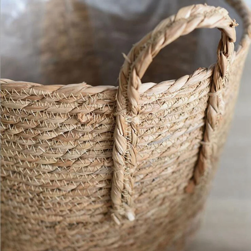 

2 Pcs Straw Storage Basket Rattan Floor Flower Pot Crafts Decoration 25X20Cm & 30X27Cm