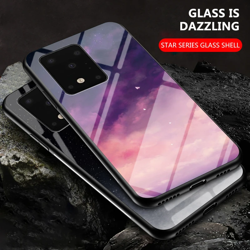 For Samsung Galaxy S20 Ultra S10 S9 S8 Plus 5G S10e Note 10 Lite 9 8 20 Case Starry pattern Tempered Glass | Мобильные телефоны и