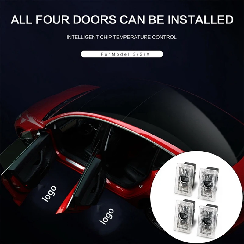 

4 шт Автомобильный светодиодный тени светильник Добро пожаловать светильник декоративный сигнальные лампа с логотипом для Tesla модель 3 X Y ...