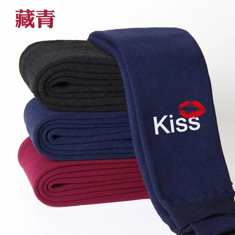 dark blue kiss Высококачественные зимние детские леггинсы для девочек; плотные теплые хлопковые штаны с эластичной резинкой на талии с рисунком для девочек; От 2 до 12 лет - Color: dark blue kiss