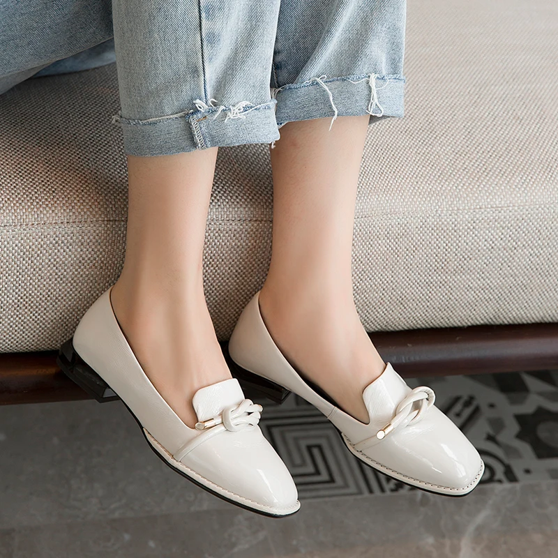 

Women's Pumps Fashion Brand Full Genuine Leather Square Toe Low Heels Women Shoes High Quality Office Ladies Retro Shoes Woman