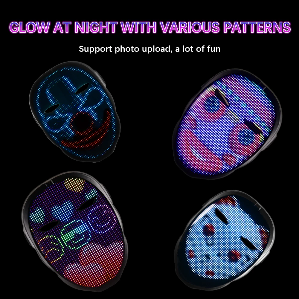 Bluetooth Led Lights Up Party Mask DIY Picture Editing Programmable LED Luminous App Control For Halloween Masquerade | Дом и сад