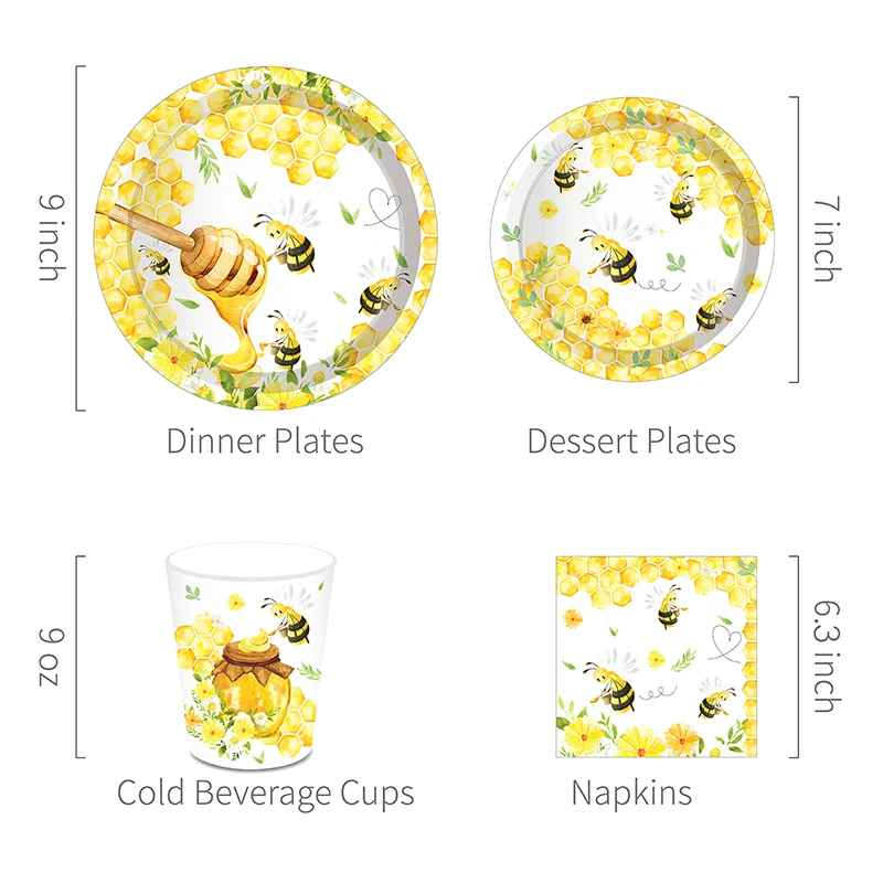 Lovely Bee Plates Napkins flag Cup straws tablecloth party Disposable tableware for Kids happy Birthday Party Supplies | Дом и сад