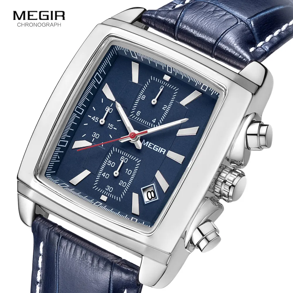 Часы Megir Мужские кварцевые с кожаным ремешком люксовые повседневные