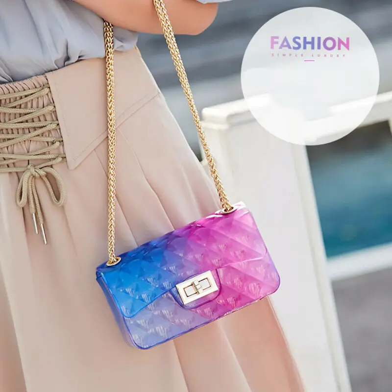 Женские сумки прозрачный плед желе цепи через плечо градиент конфеты | Багаж и